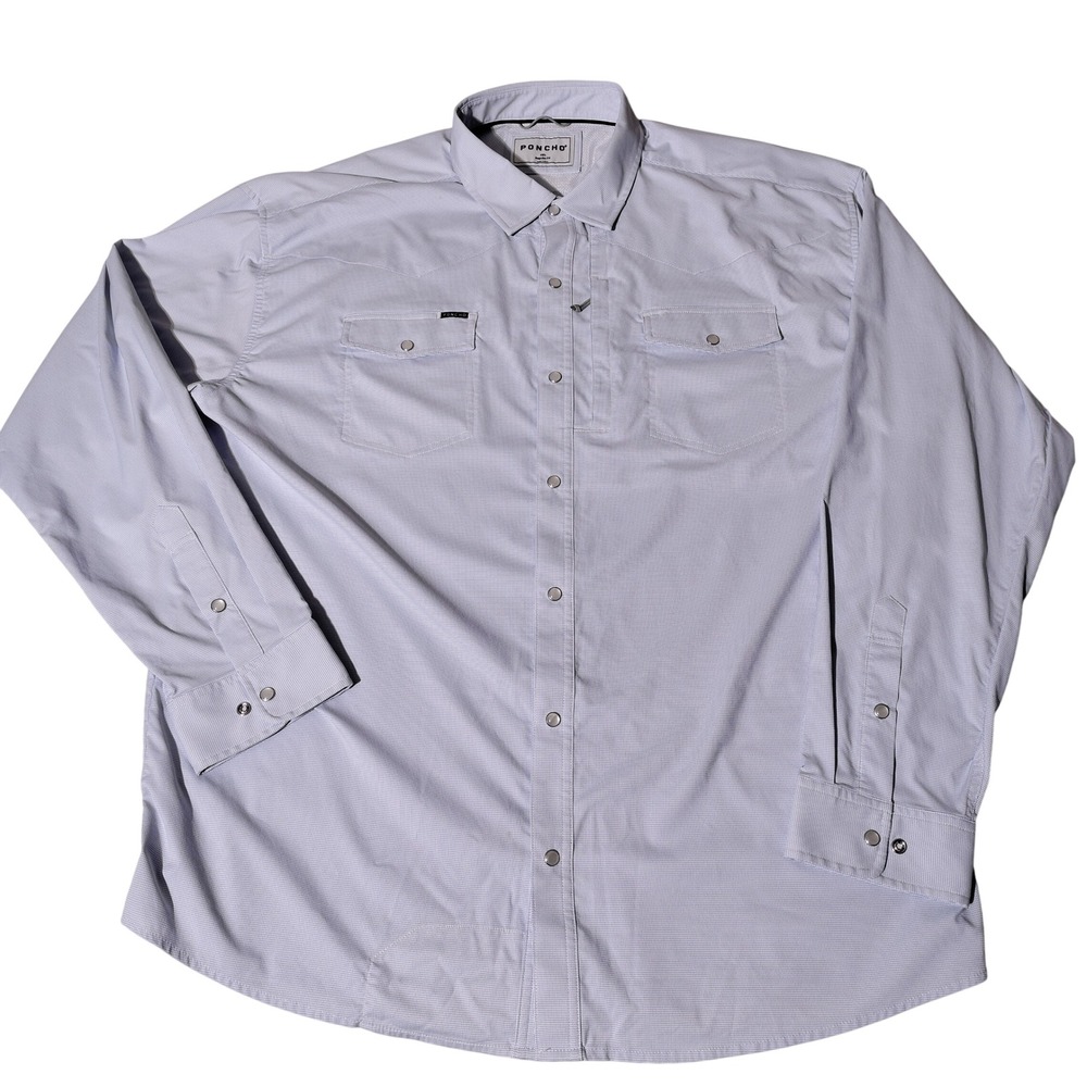Poncho Outdoors Mens 3XL Western Fishing Shirt Blue Pearl Snap Long Sleeve Vent